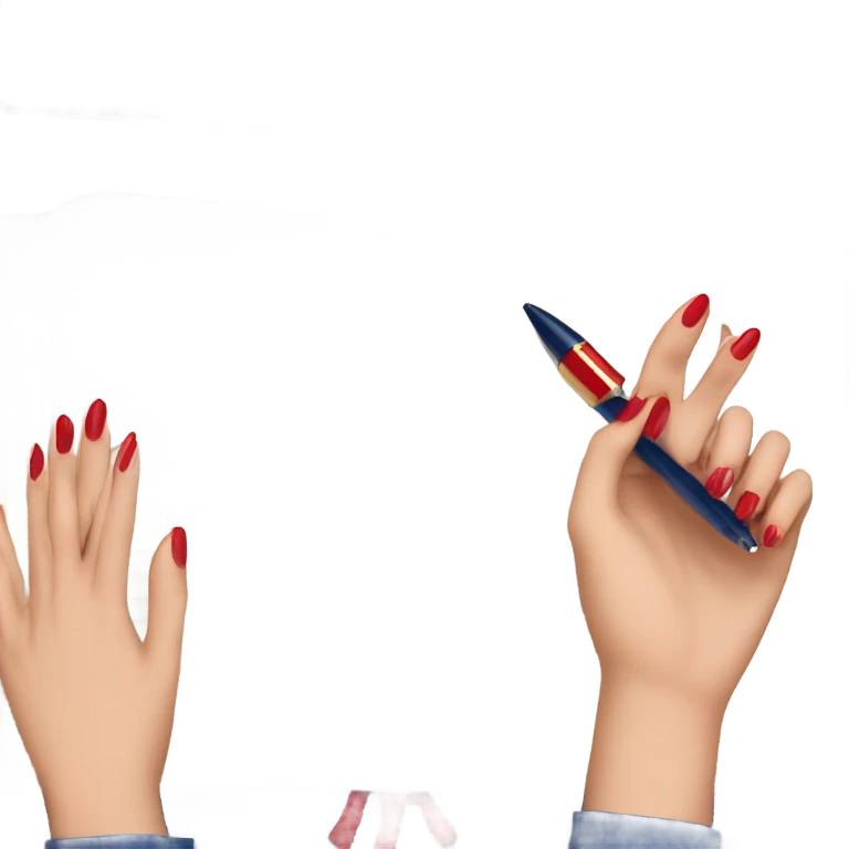 a hand with a red manicure holds a dark blue diary emoji