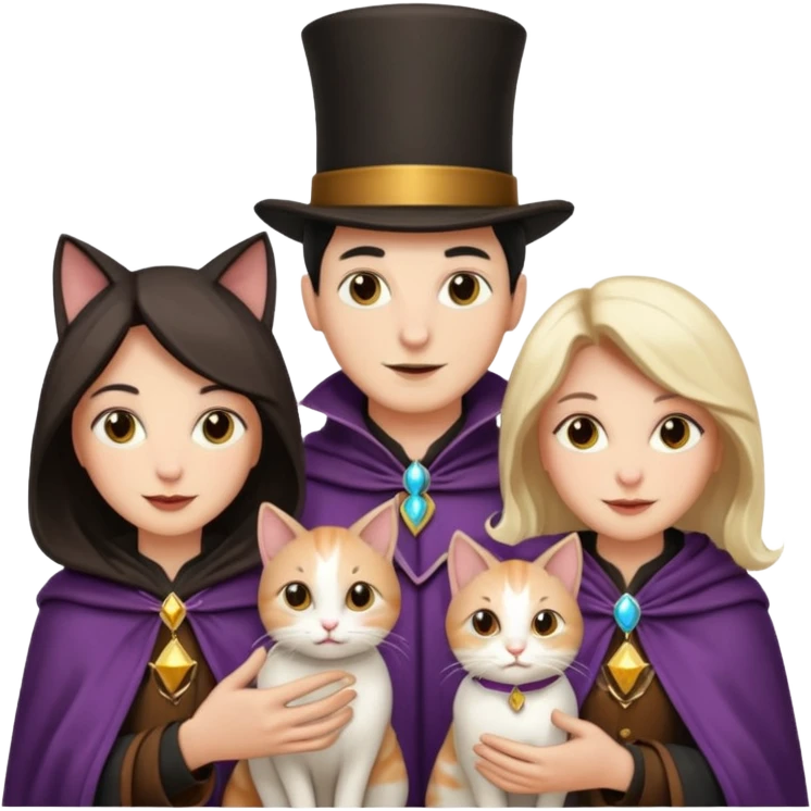 magician couple and their pet cat emoji