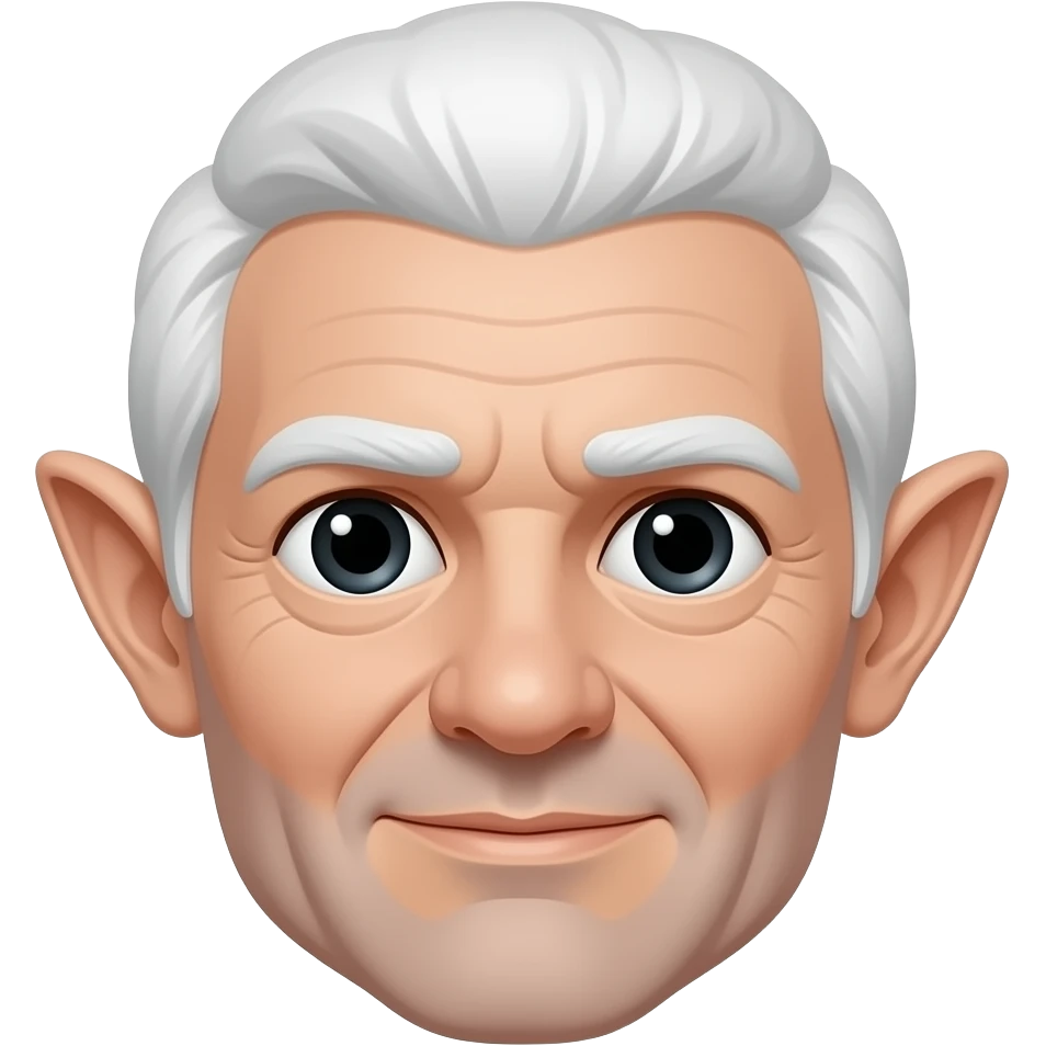 white male, elf ears, big nose, elderly, white hair, black eyes emoji