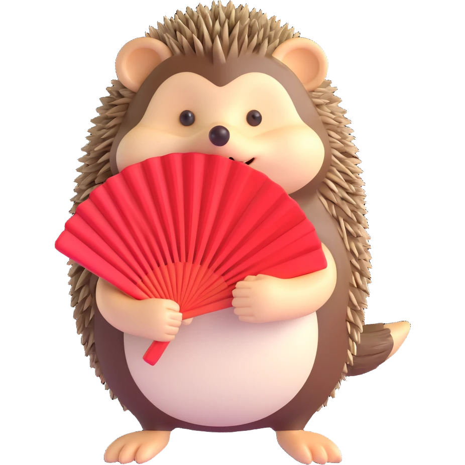 Hedgehog with a fan emoji
