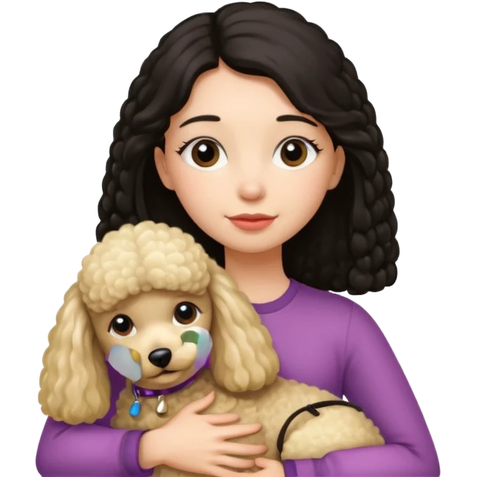 Ludo (ragazza mora capelli lisci lunghi) che abbraccia il suo cane leone (un barboncino biondo) emoji