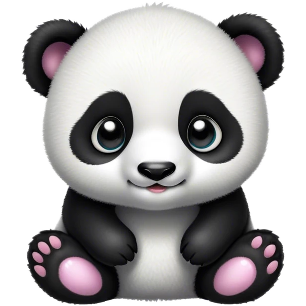 Cinematic Cute Baby Panda Portrait Emoji, Head tilted playfully and inquisitively, featuring an irresistibly fluffy, black and white Fur with an extra dose of cuddliness, round, sparkling eyes filled with boundless curiosity, Simplified yet adorably endearing features, highly detailed, glowing with a warm, friendly glow, high shine, affectionate and playful, stylized with a touch of playful charm, bright and heartwarming, soft glowing outline, capturing the essence of a mischievous yet loving baby panda, so playful it feels like it could tumble out of the screen into your arms! emoji