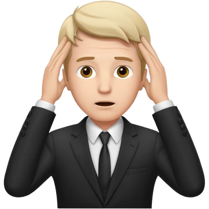 white man in formal suit surprised, hands on head emoji