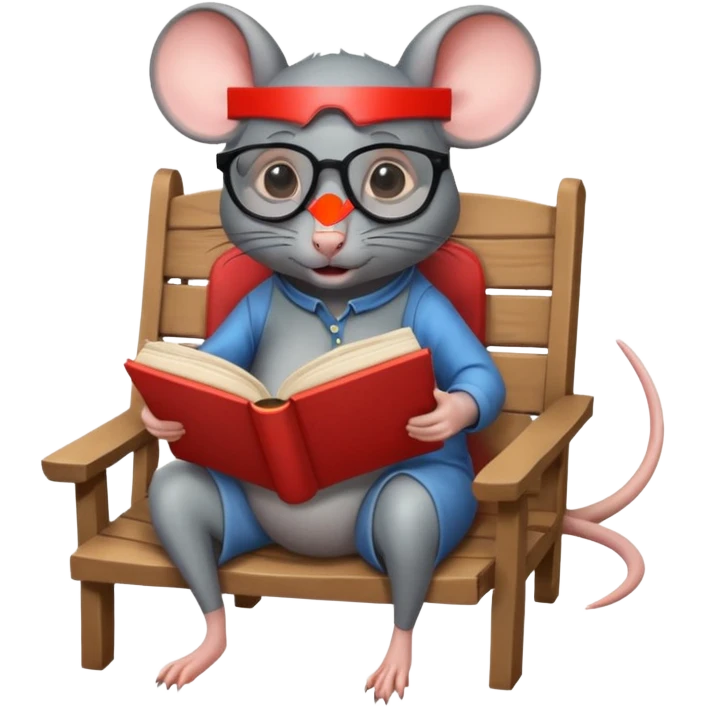 Rat and stingyray hybrid sitting on a chair with glasses reading a big book emoji