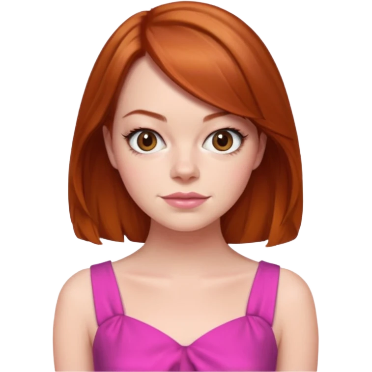 Emma Stone, orange brown hair, pink dress emoji