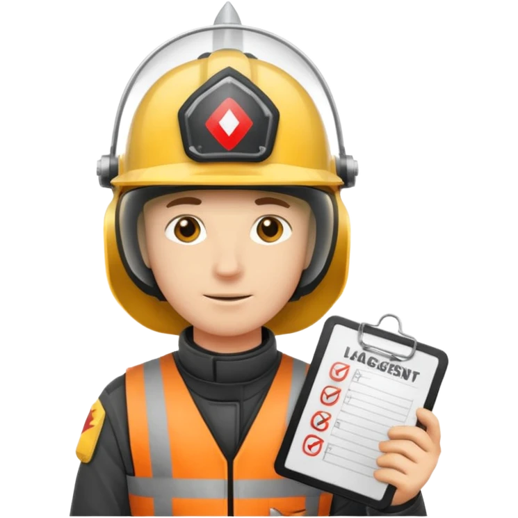 Person mit Helm, Checkliste in der Hand, im Lager stehend emoji
