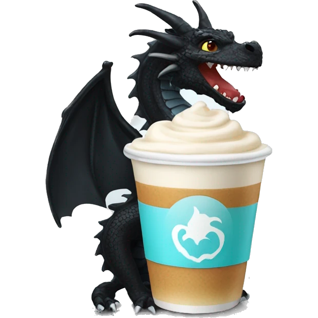 A black dragon drinking an ice latte emoji