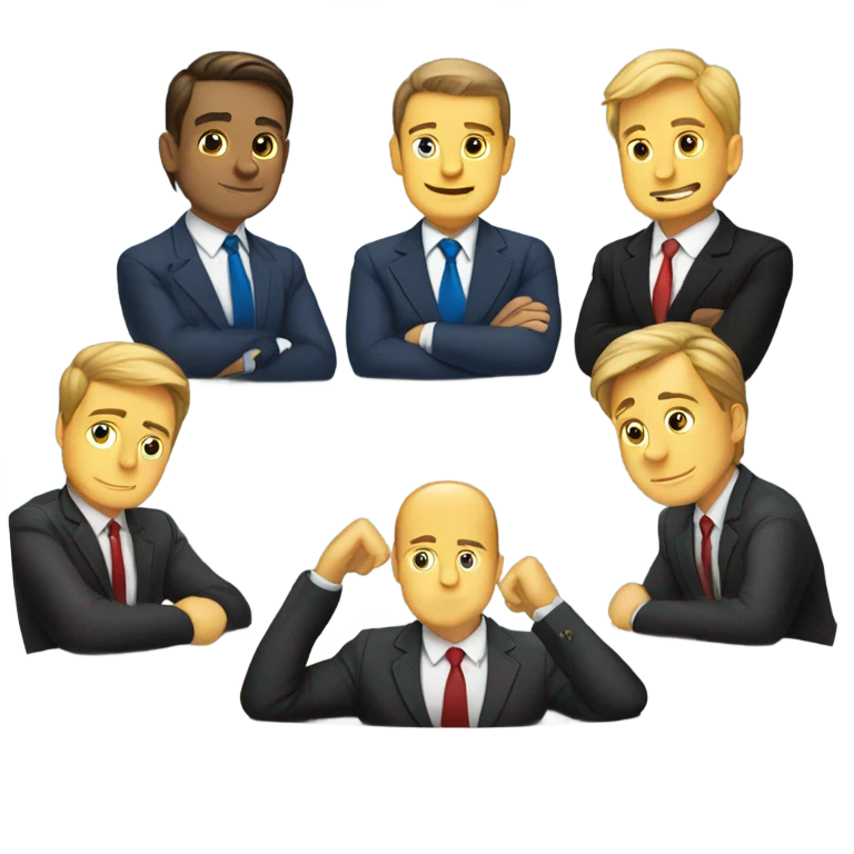 6 Caucasian men in suits sitting at a round table emoji