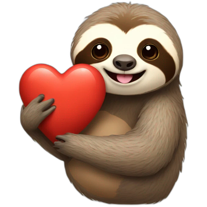 sloth holding a big heart emoji