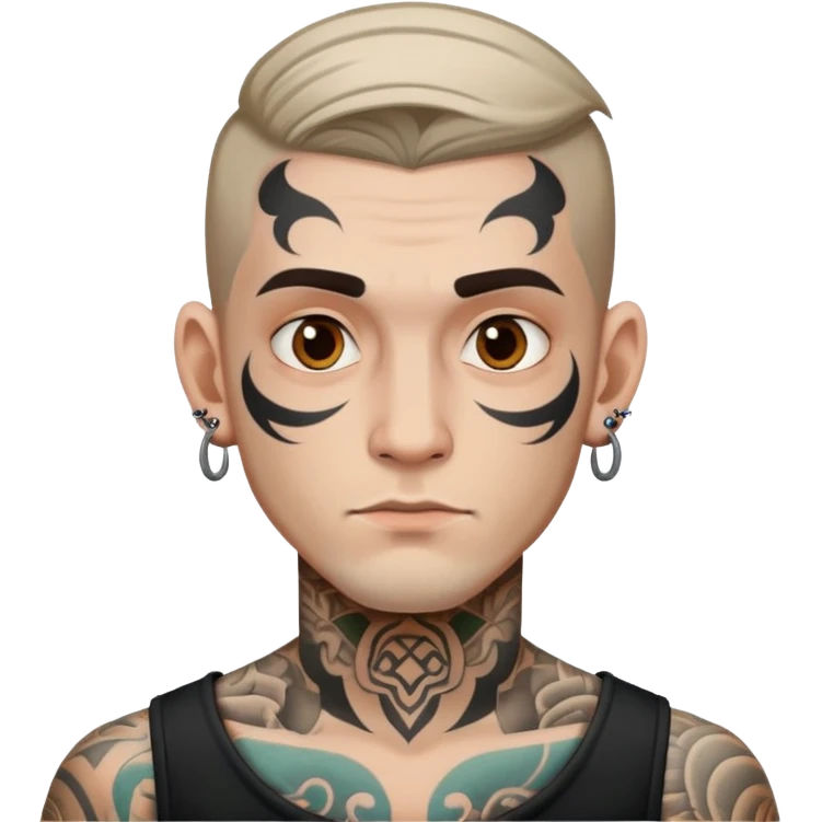 man with face tattoos, neutral expression emoji