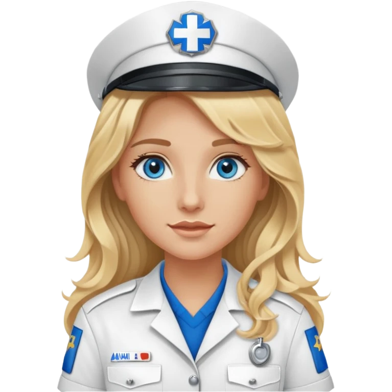 Ambulance driver girl with long wavy blonde hair and blue eyes  emoji