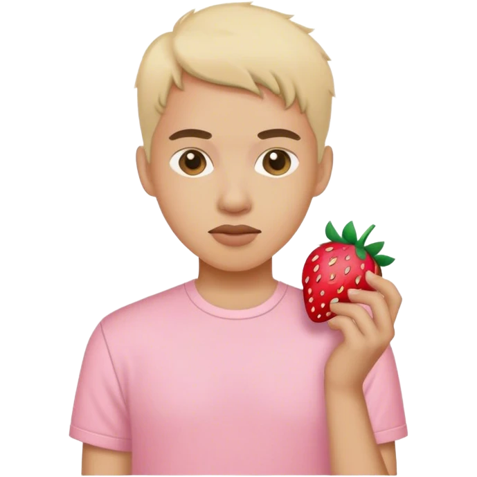 pastel pink shirt with embroidered strawberry emoji