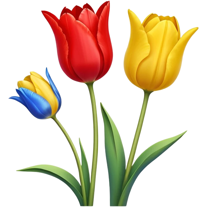 three tulips - one red tulip, one blue tulip, and one yellow tulip emoji