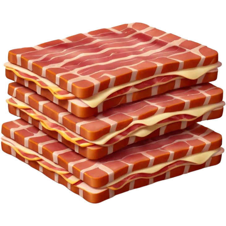 raw bacon lardons, pile, thick short rectangular strips, alternating pinkish-red meat and creamy white fat, clean cut, irregular edges, fresh, moist, uncooked, soft lighting, color contrast, no pan, plate, background, or faces, clean 3D, soft shadows, transparent background, emoji scale emoji