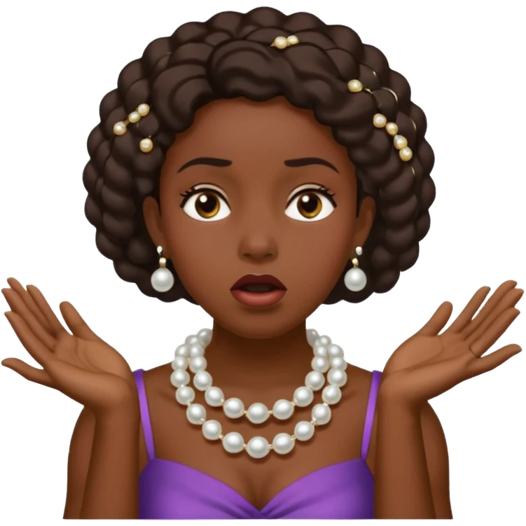 Black woman clutching pearls on neck with hands and looking shocked  emoji