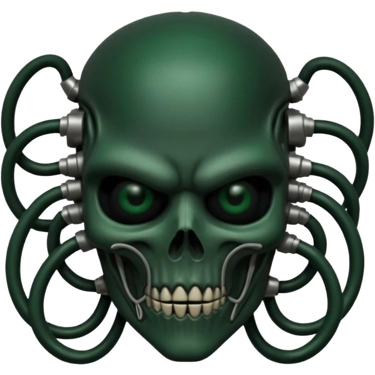 HR giger, wires, dark green, black flesh undead, head. dark bones and skin emoji