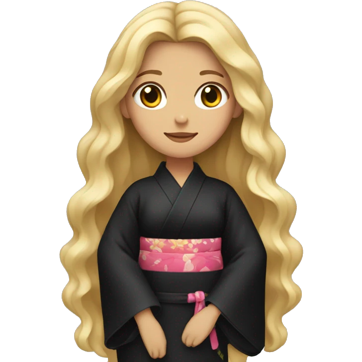 girl with long blonde wavy hair dressed in a black kimono emoji
