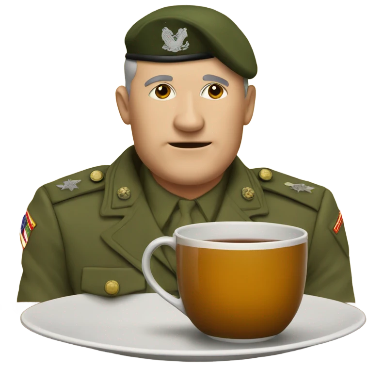 A Military man sitting inside a cup of tea emoji