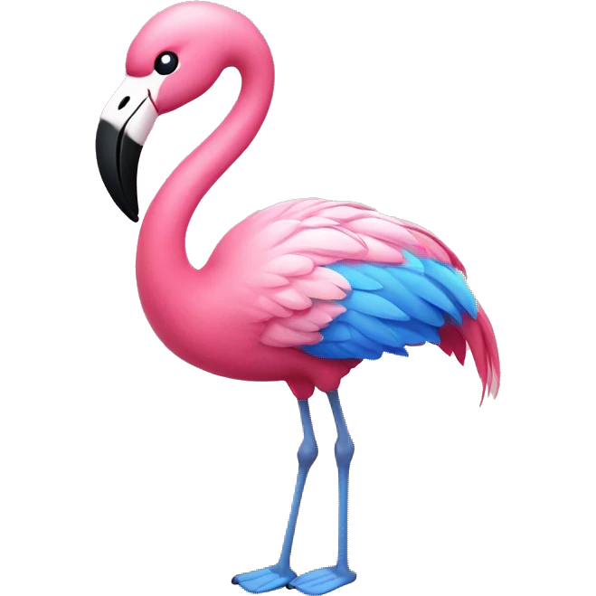 Pink flamingo with blue heart emoji