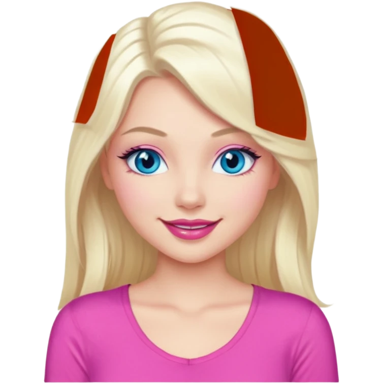 Girl with long platinum blonde hair, blue eyes, long lashes, sexy pink lips, wearing a pink top emoji