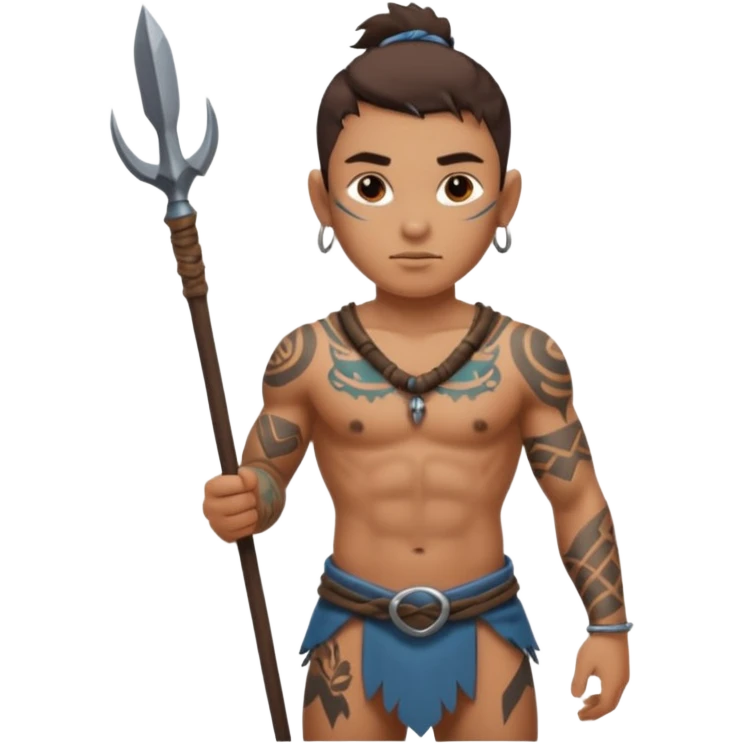tattoed warrior ancient kid holding speare emoji