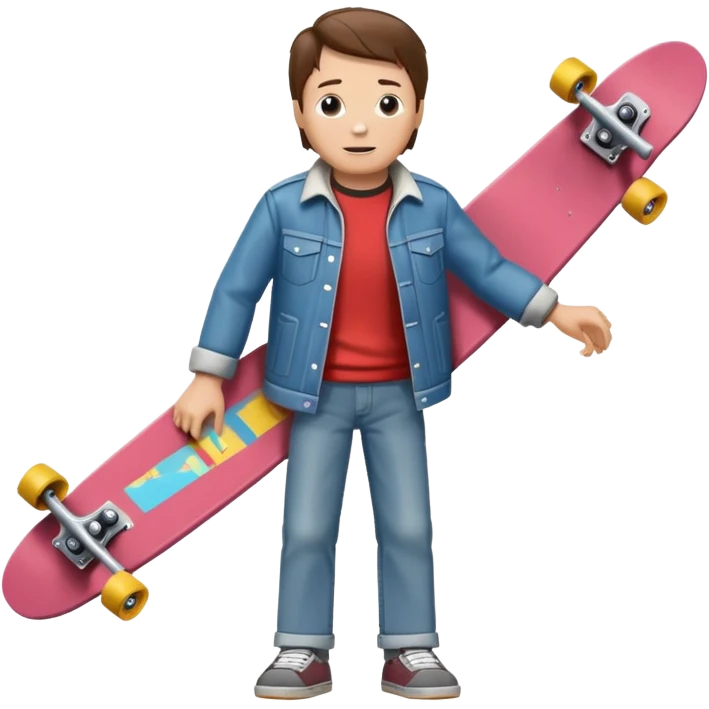 Marty McFly from Back to the Future, holding a skateboard, casual pose emoji
