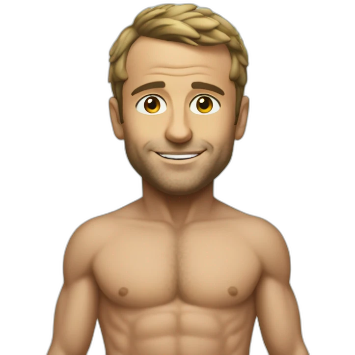 Macron without shirt at the beach emoji