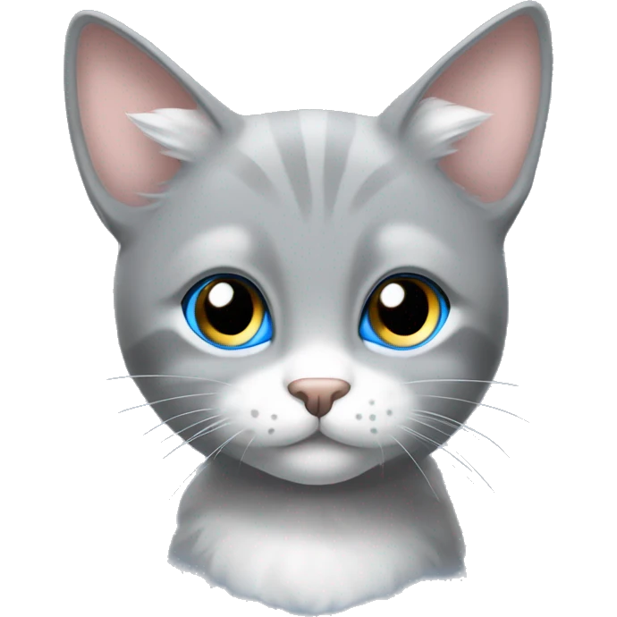 gray cat with white snoot, big ears with white fluff, romb crystal in the forehead, blue shiny eyes emoji