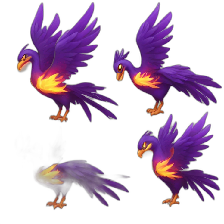 phoenix dark purple flame 5, emotes in different poses emoji