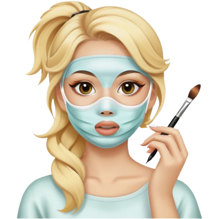 Blonde girl doing makeup with face mask emoji