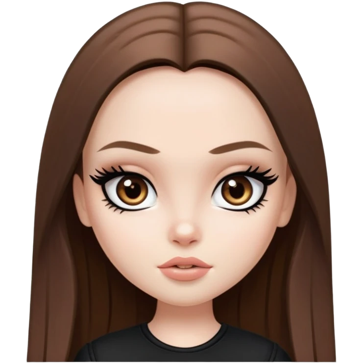 pretty bratz girl, long straight brown hair, brown eyes, black eyeliner, pale skin, black clothes emoji