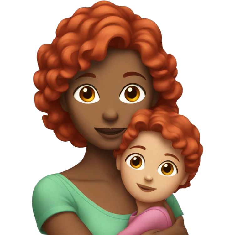 Red hair mom holding brunette daughter emoji