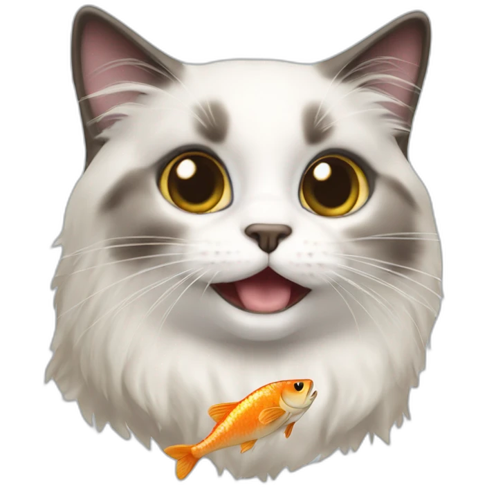 Ragdoll cat eating fish emoji