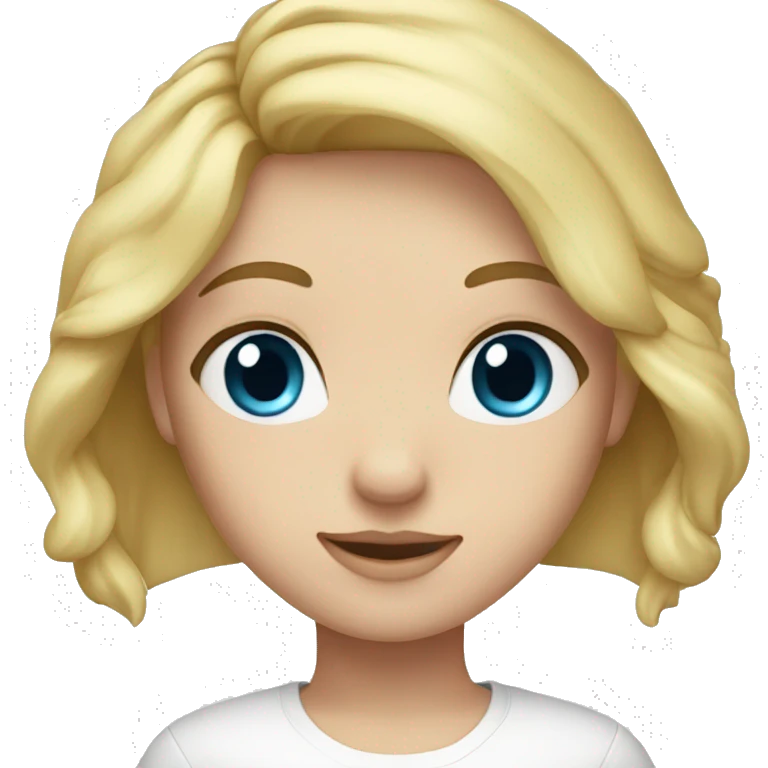 A blonde hair girl with a white shirt and blue eyes less zoomed in emoji