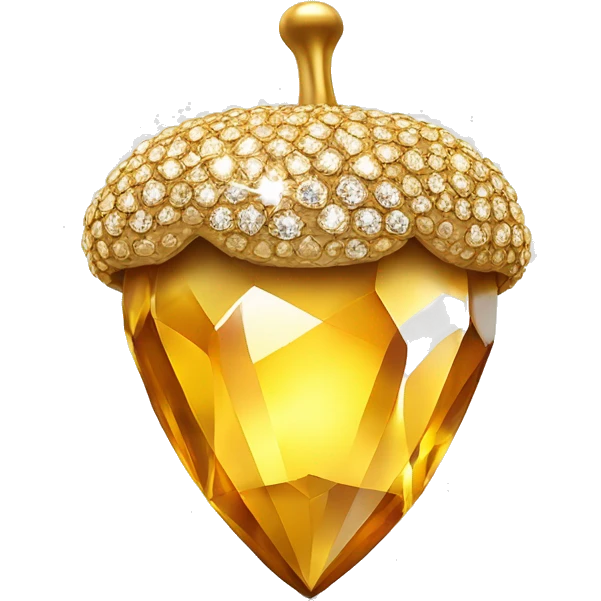 sparkling diamond Acorn like diamond with stem made of gold emoji