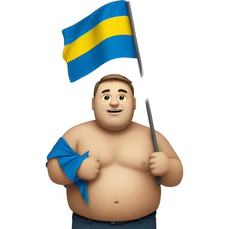 Fat Guy holdng Ukraine flag  emoji