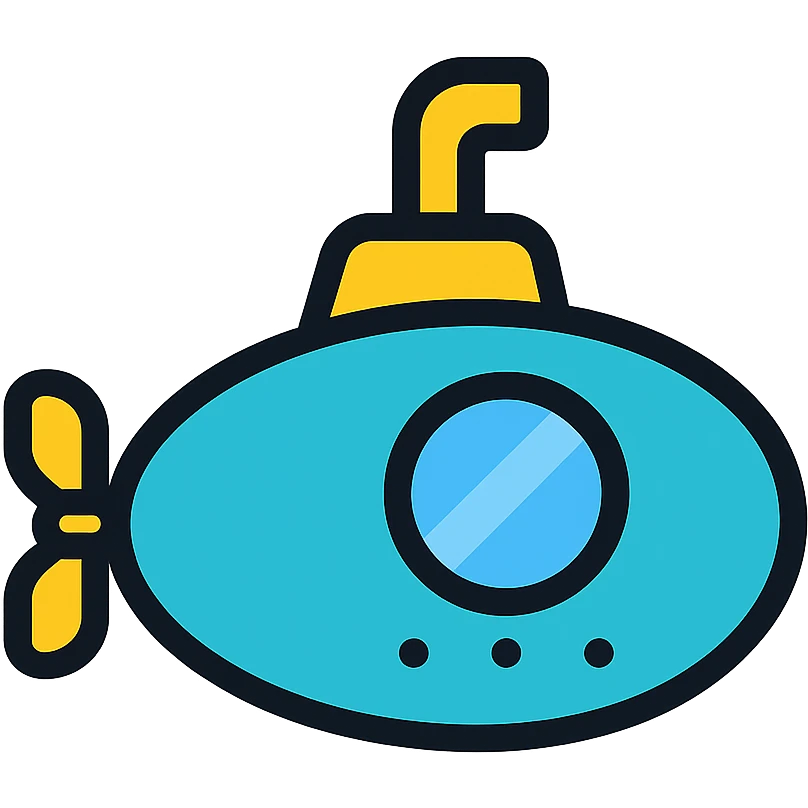 submarine, color outline icon style, playful, with blue and yellow accents, modern icon look emoji