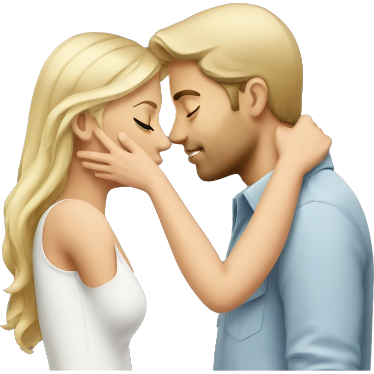 Blond man and brunette woman kissing emoji