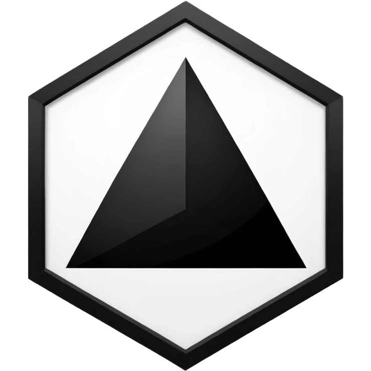 The centerpiece of the structure is a stark white hexagon. Inside the hexagon is a bold black equilateral triangle, perfectly centered. Inside the triangle is a white circle , perfectly centered. Inside the white circle is a bold black square perfectly centered. emoji