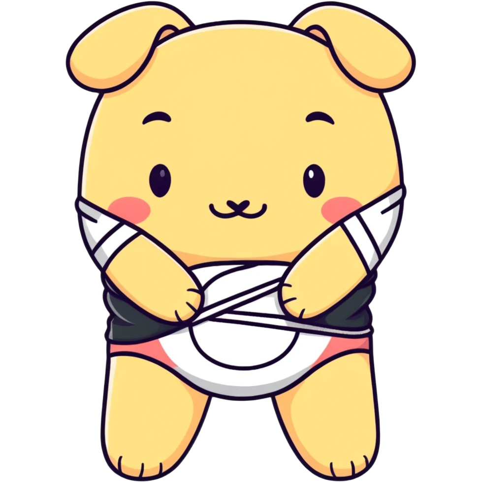 A cute cartoon stomach being repaired with a bandage and healing emoji