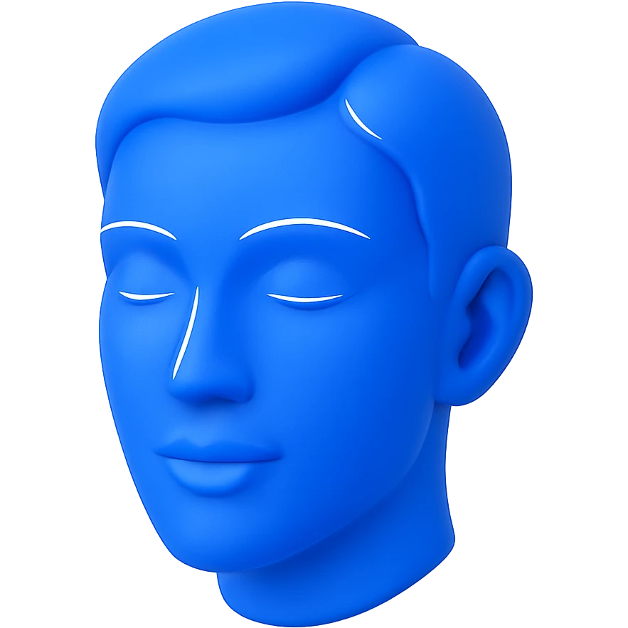 perfect face in blue color, clean and symmetrical, minimal details, focus on beauty and harmony emoji