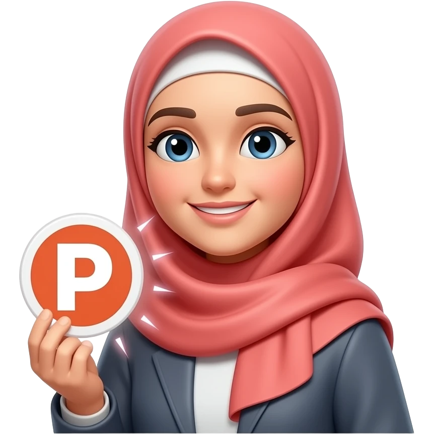 A beautiful young Muslim woman in a shimmering coral hijab, holding a glowing, 3D Patreon logo (the round 'P' icon) that emits warm pink and white sparks. Text below: 'Do you want Content Maker?'. Clean white background, high-quality sticker style emoji