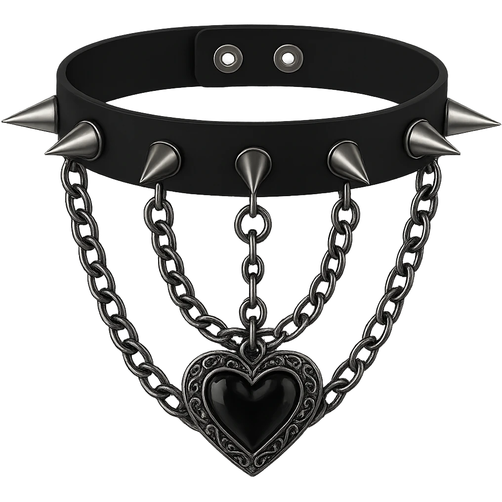 Add a heart-shaped pendant to the black goth choker, keeping the gothic style. Remove the background. emoji