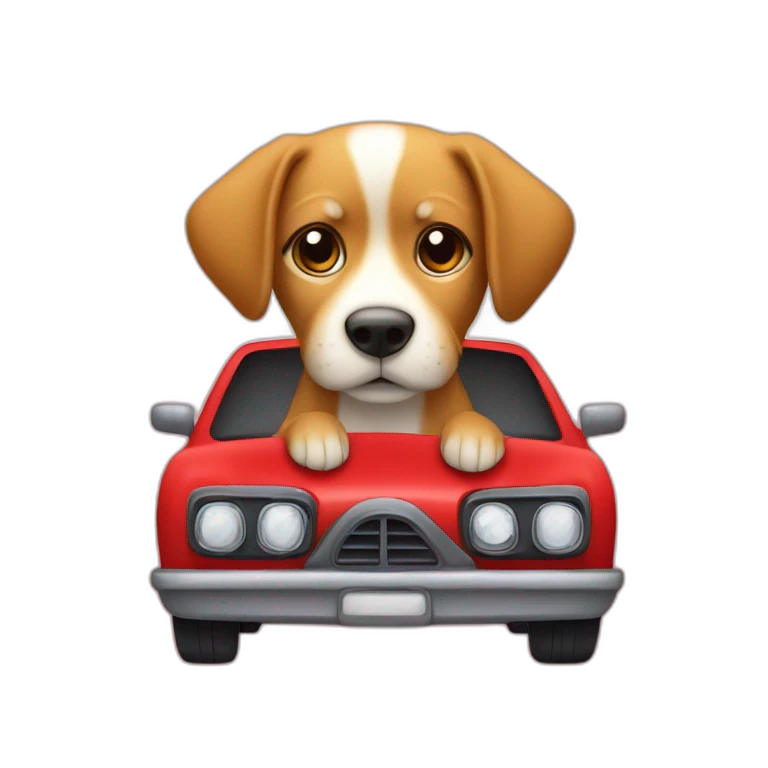 Chien sur un chat dans une voiture rouge emoji