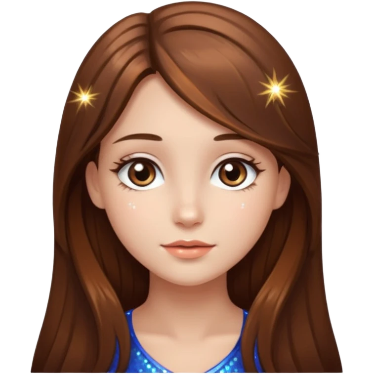 beautiful girl with long and brown hair and brown eyes with sparkles by herside emoji