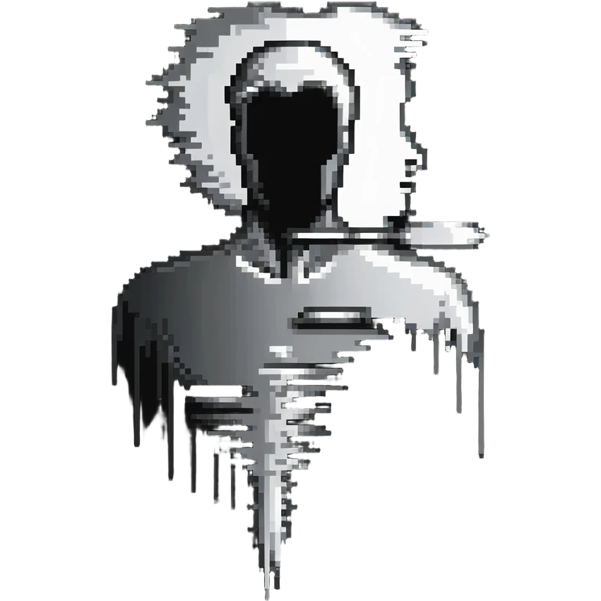 A paintbrush transforming into a silver metallic human silhouette emblem, symbol of artistic identity, with a polished finish emoji