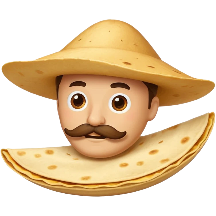 a flying tortillo with a thick mustache, no handlebar corners on the mustache emoji