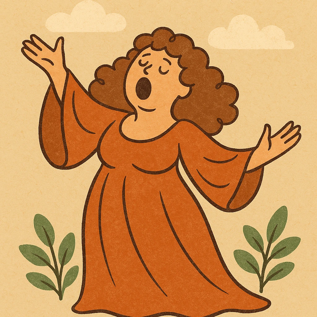 dramatic opera singer with exaggerated gestures, curly hair, flowing costume, whimsical style emoji