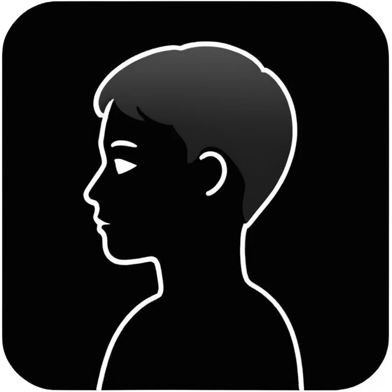 Minimalistic flat vector icon, iOS style, thin black outline on white background. Person silhouette. Black, completely monochrome, matte.  emoji