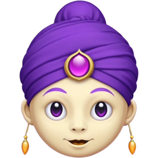 Saturn 🪐 with its rings as the main focus, wearing a whimsical turban, with a small purple devil face 😈, cartoon emoji style, vibrant and centered.
 emoji